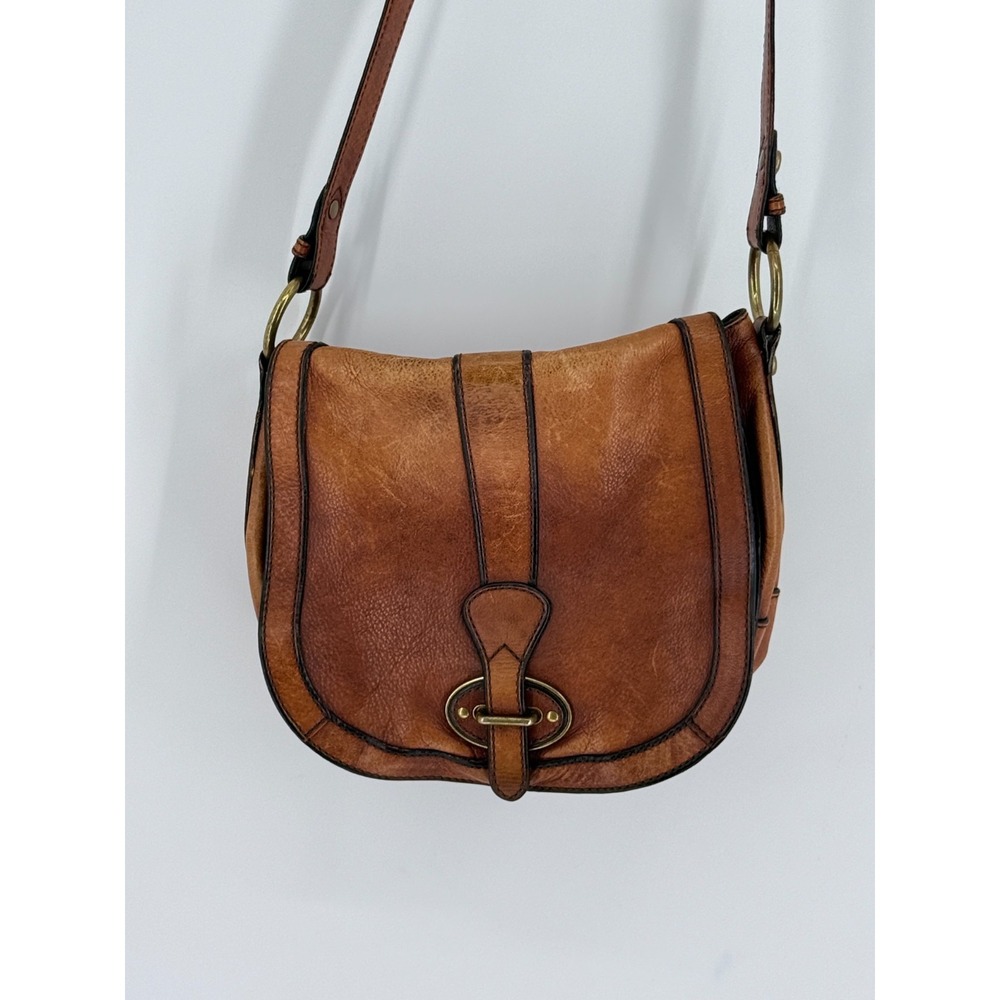 Vintage Fossil Leather Crossbody Saddlebag Purse Equestrian English Country West
